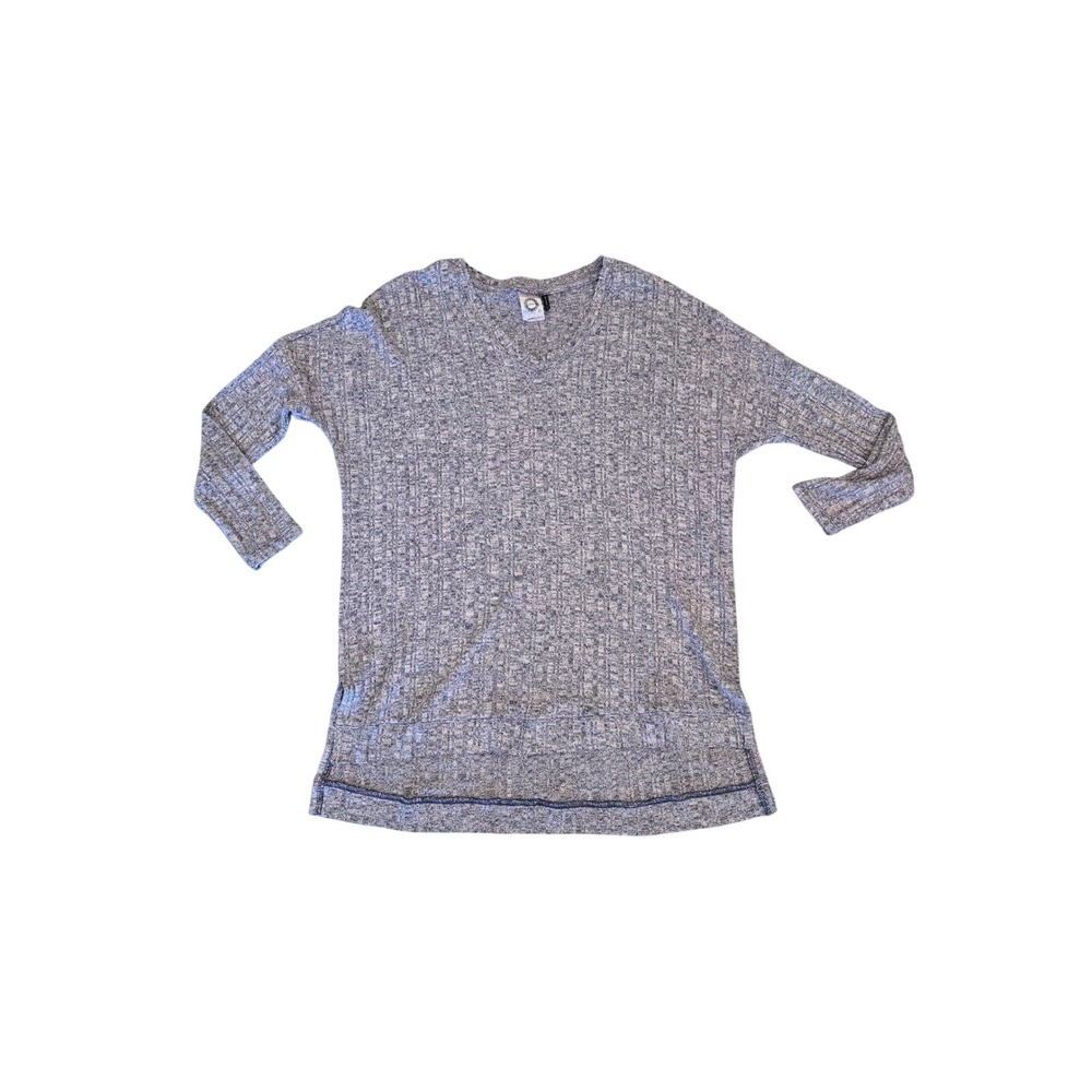 Akemi + Kin Anthropologie Ribbed Knit V-Neck Tunic Top Heathered Blue Pink-XL